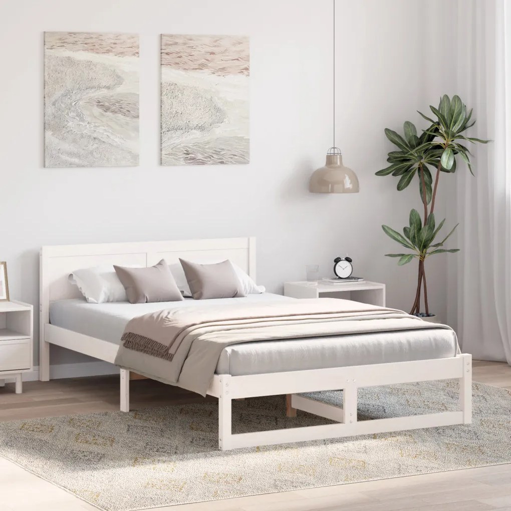 Ágykeret Fehér Fa 120 x 200 cm Tartós Minimalista Ágykeret