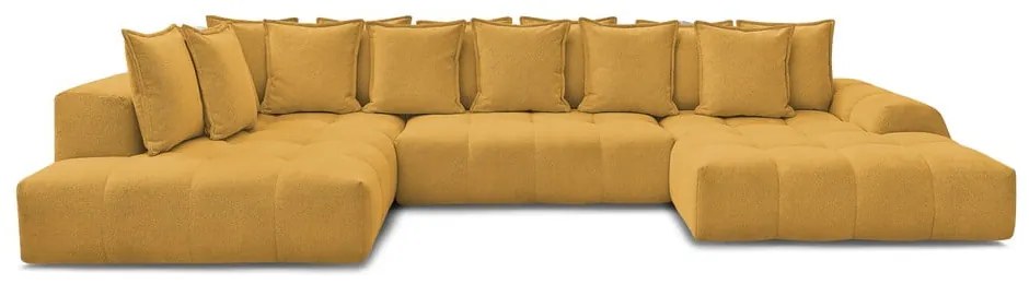 Mustársárga zsenília kinyitható-tárolóhelyes sarokkanapé (bal oldali-U alakú) Everest – Bobochic Paris
