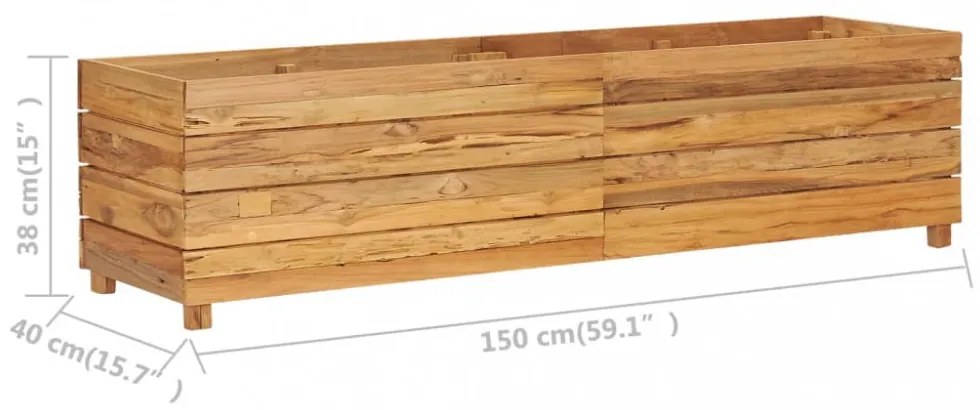 újrahasznosított tíkfa és acél magaságyás 150 x 40 x 38 cm