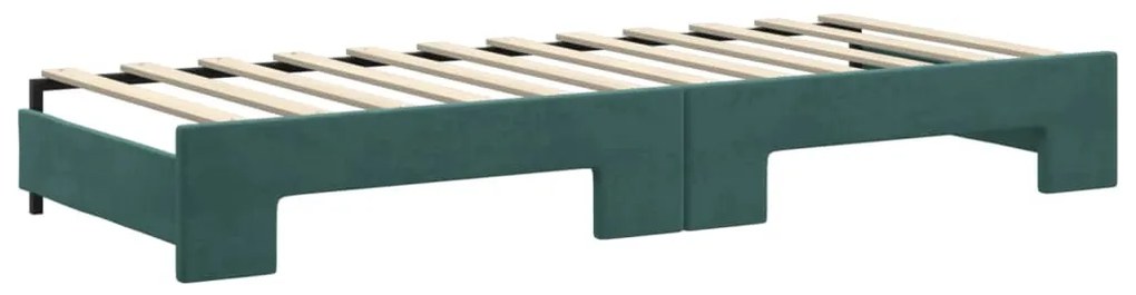 sötétzöld kihúzható bársony heverő matraccal 80 x 200 cm