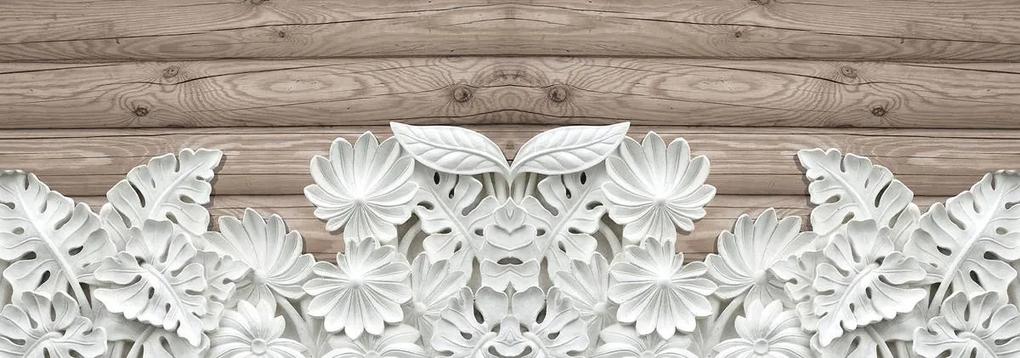 Fotótapéta - Alabástrom fehér virágok fa táblákon (152,5x104 cm)