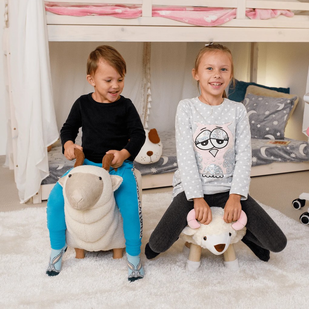 Zsámoly bárány alakban, Velvet szövet fehér/rózsaszín/természetes, LOLA