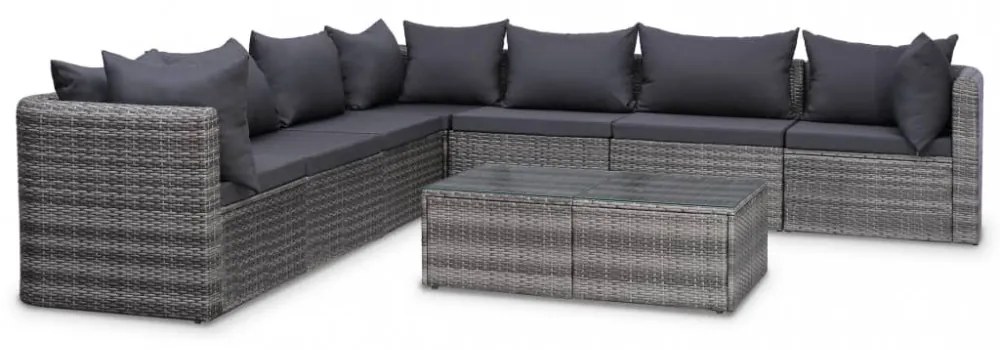 vidaXL 8-részes szürke polyrattan kerti bútorszett párnákkal