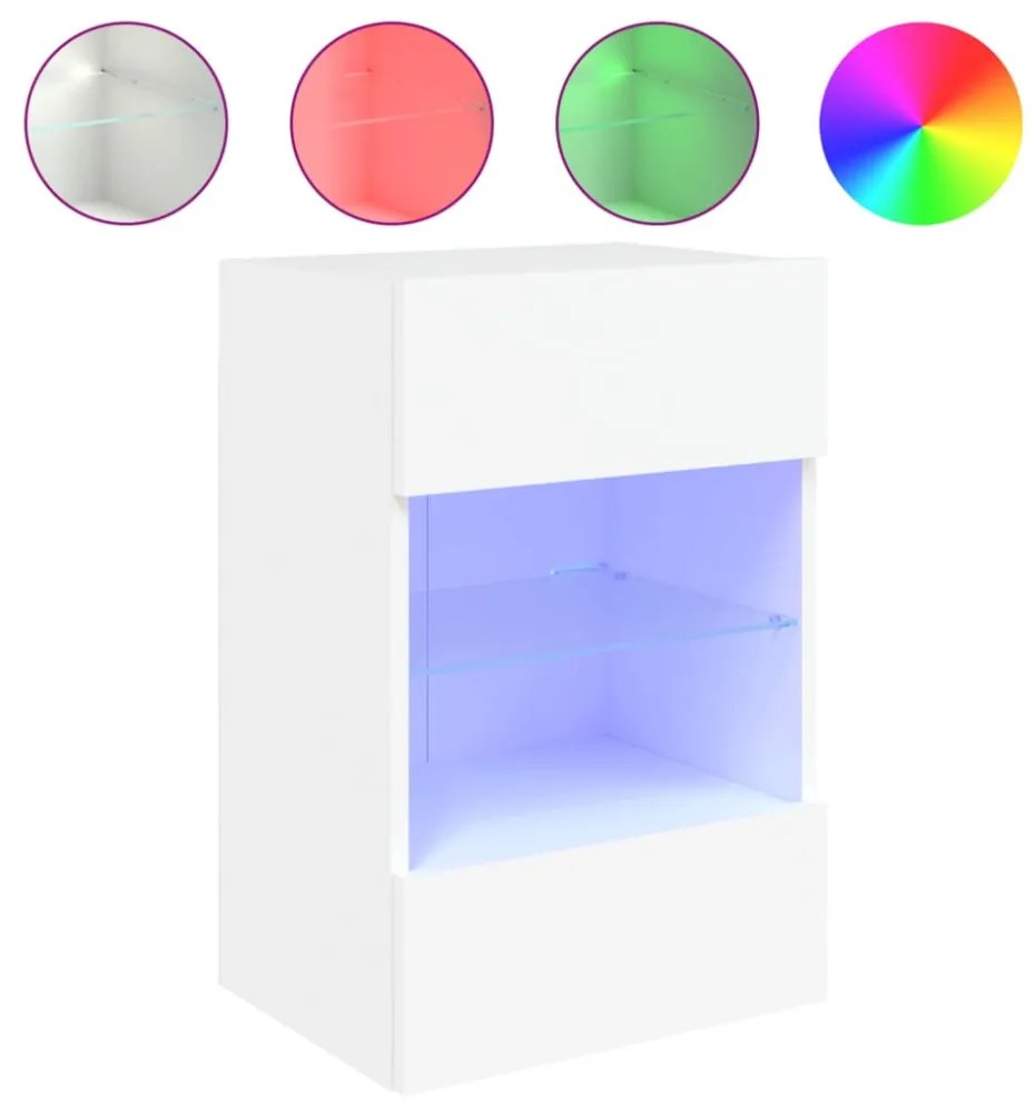 fehér falra szerelhető TV-szekrény LED-lámpákkal 40x30x60,5 cm