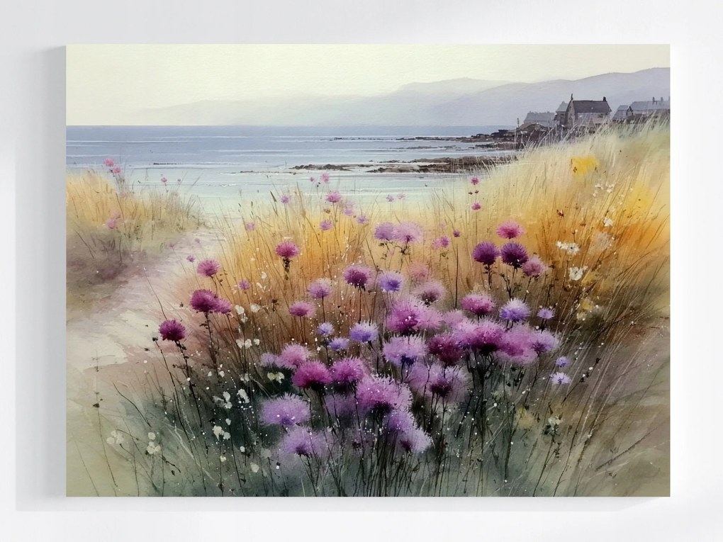 Vászonkép Canvas Tájkép Skócia Tengerpart Virágok Ősz 80x60