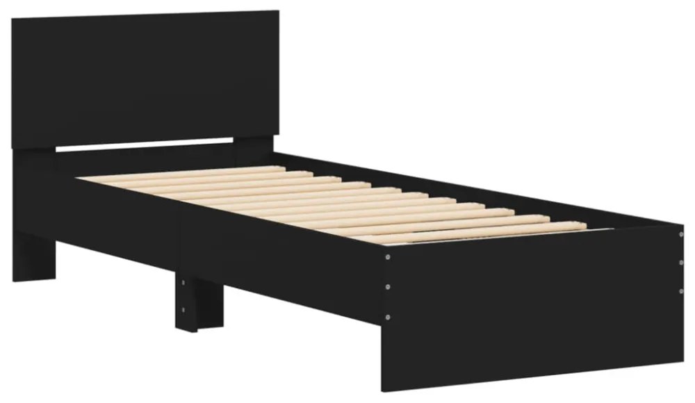fekete ágykeret fejtámlával és LED-világítással 90 x 200 cm