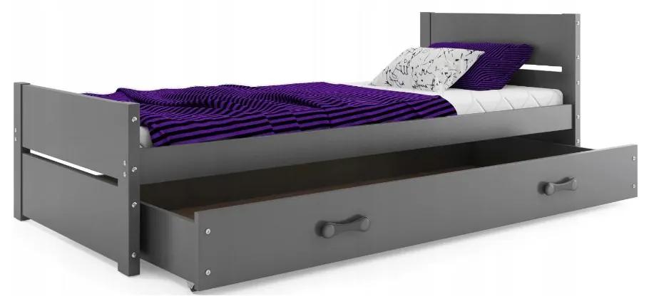 Szürke ágy tárolódobozzal gyerekeknek interbeds bartek 200 x 90 cm