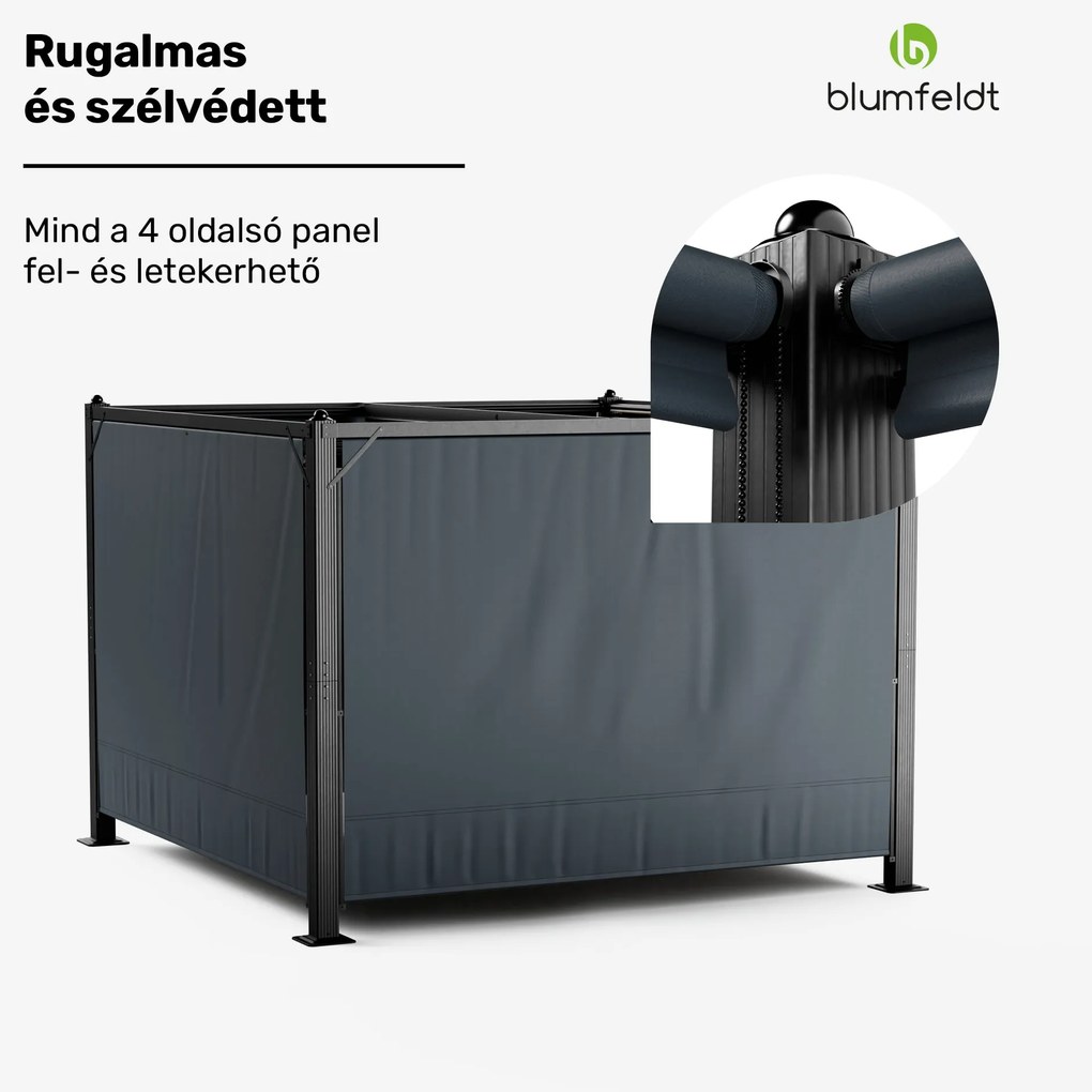 Blumfeldt Pantheon Cortina pavilon 3x3 m, időjárásálló, alumínium, porfestett, redőnyök