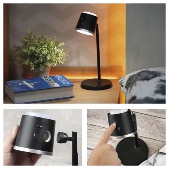 LED Dimmelhető újratölthető asztali lámpa 4in1 LED/6W/3,7V 3000K/4000K/6500K fekete