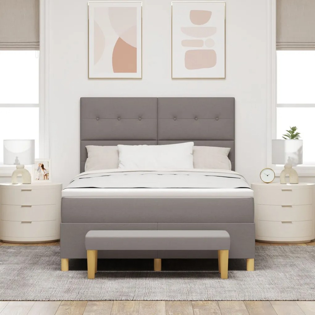 Ágykeret Matrac és Pad Taupe 160x200 cm Szövet