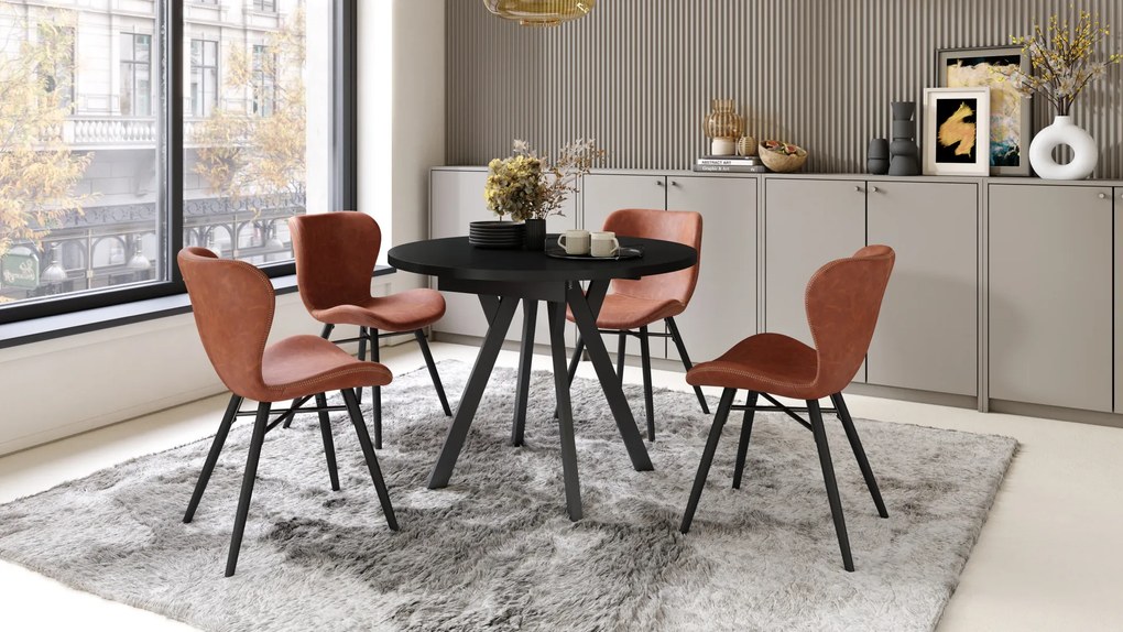 Mazzoni ALMO Fekete/fekete lábak - BŐVÍTHETŐ KEREK ASZTAL Y ALAKÚ LÁBAKKAL LOFT/IPARI STÍLUSÚ NAPPALIBA/ÉTKEZŐBE