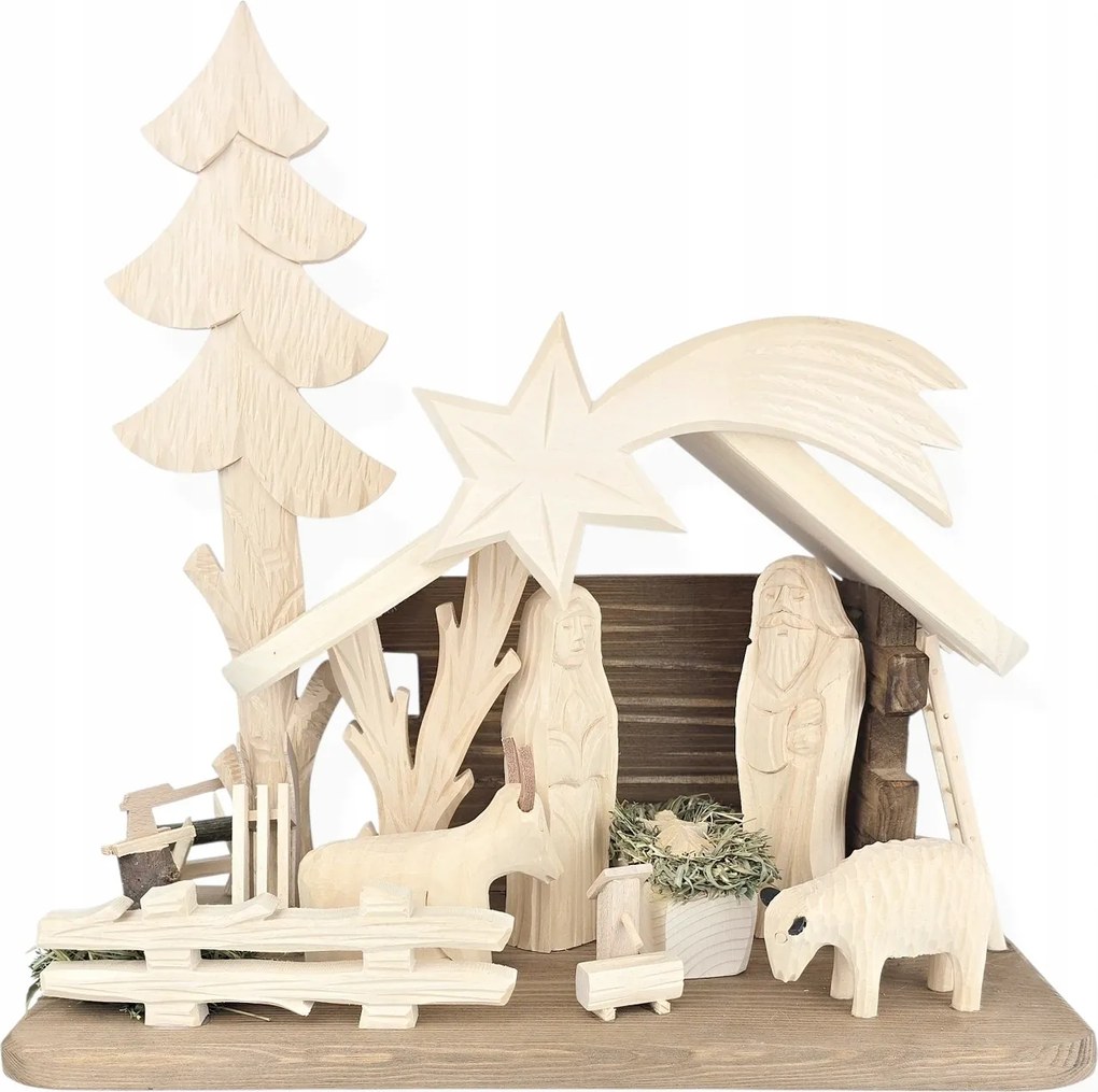 Nagy Fa Karácsonyi Kézzel Faragott Betlehem Karácsony 34x36 cm