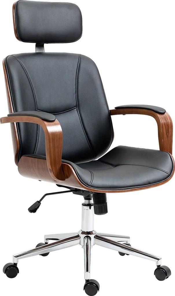 Vinsetto Ergonomikus Irodai Forgószék PU Bőrrel, Levehető Fejtámlával, Magasság és Dőlésszög Állítható, 63x62x110-120 cm, Fekete | Aosom