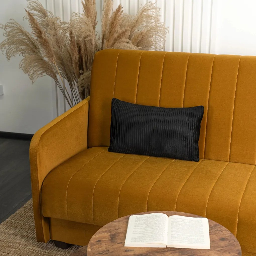 Zestaw 2x Sofa Rozkładana PORTO Musztardowa Welurowa