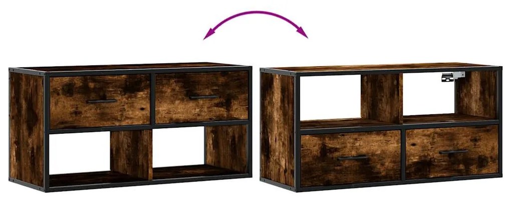 füstös tölgy színű szerelt fa és fém TV-szekrény 80x31x39,5 cm
