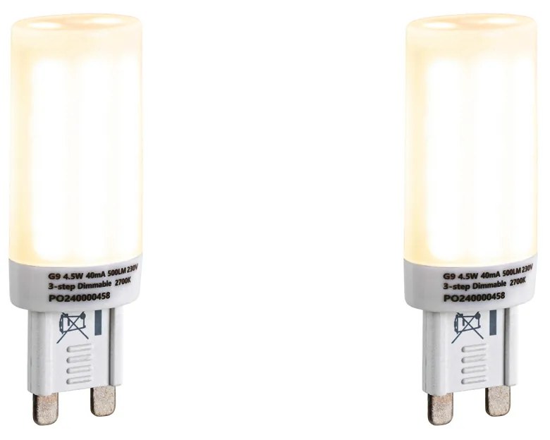 2 db-os G9 3 lépésben szabályozható opál LED izzó 4,5W 500 lm 2700K
