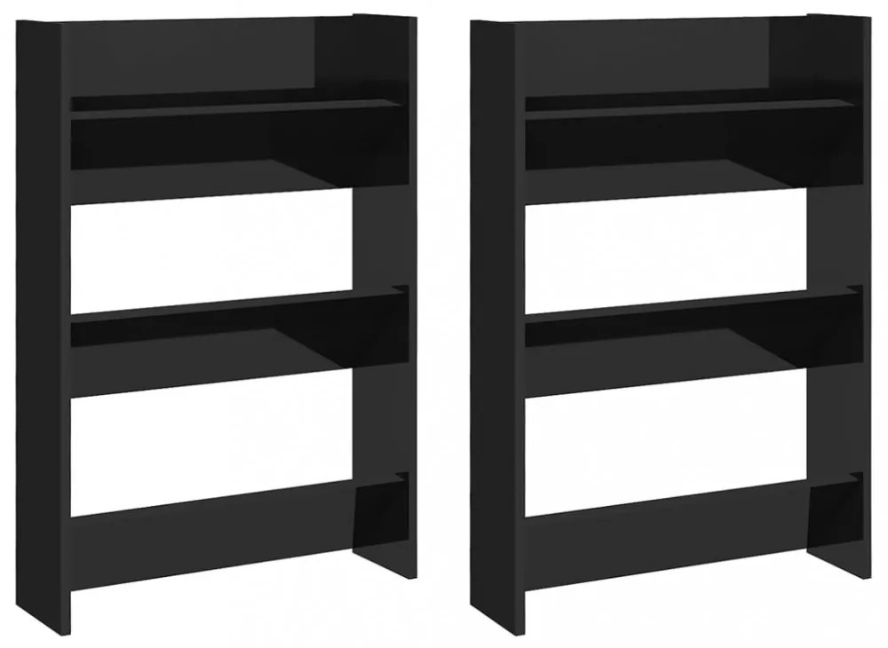 2 db magasfényű fekete szerelt fa fali cipősszekrény 60x18x90cm