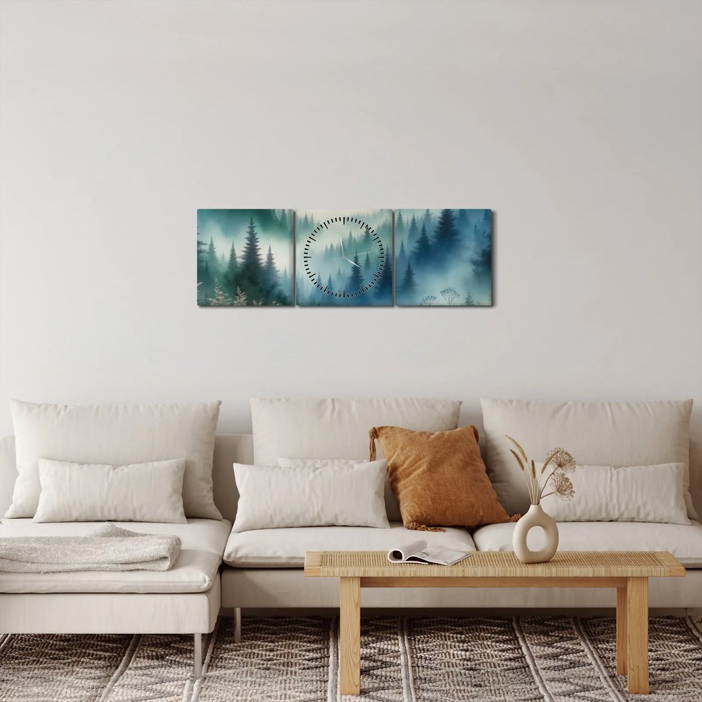 Kép - Erdős táj köddel (órával) (90x30 cm)