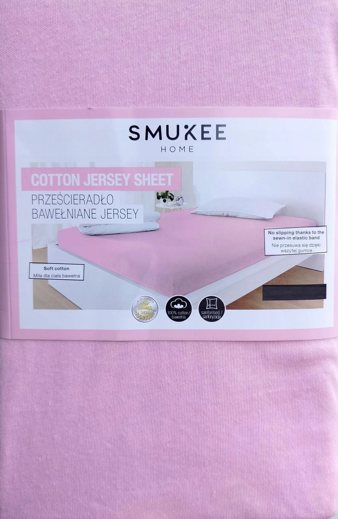 Pamut jersey lepedő gumis Smukee 200x200x25 rózsaszín 375