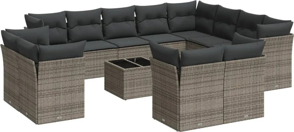 vidaXL 13 részes szürke polyrattan kerti ülőgarnitúra párnákkal