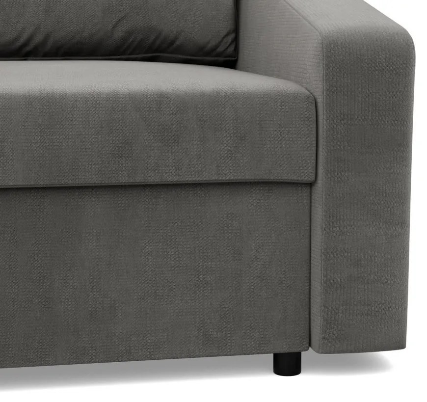 Zeus sarokkanapé, 2 ágyneműtartóval, döntött kartámasz, bársony, univerzális oldal, hab töltet, világosszürke