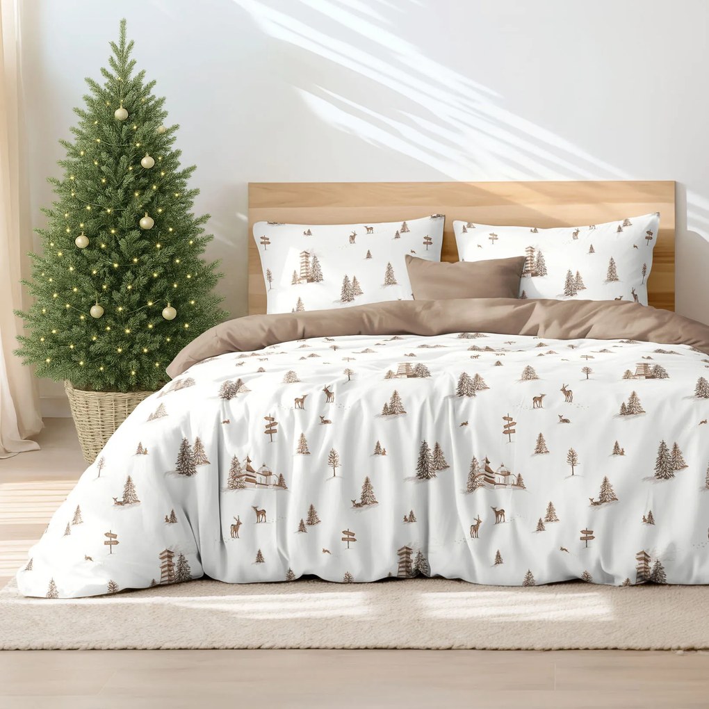 Goldea pamut ágyneműhuzat duo - hegyvidéki táj, kávébarna színű hátoldal 140 x 200 és 70 x 90 cm