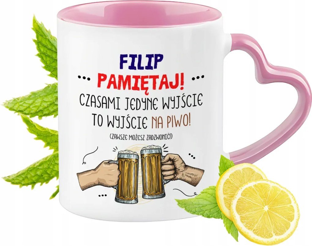 Fülöp bögre Rózsaszín, szív alakú füllel Kávé ajándék