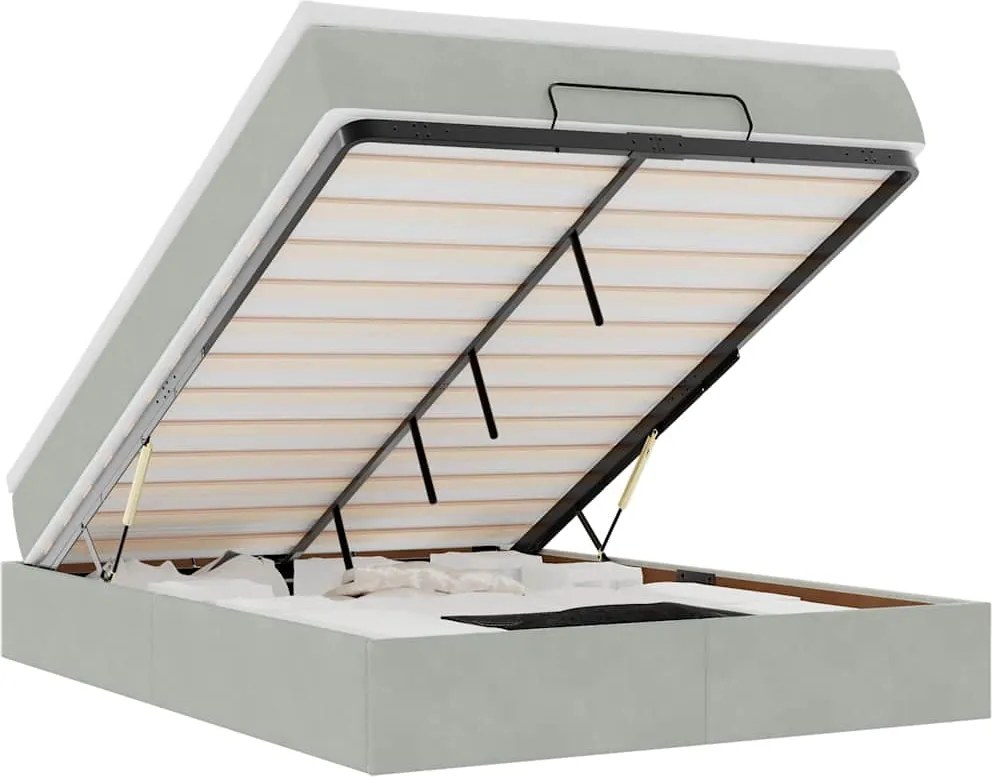 vidaXL Ottomán ágykeret matraccal világosszürke 140x190 cm bársony