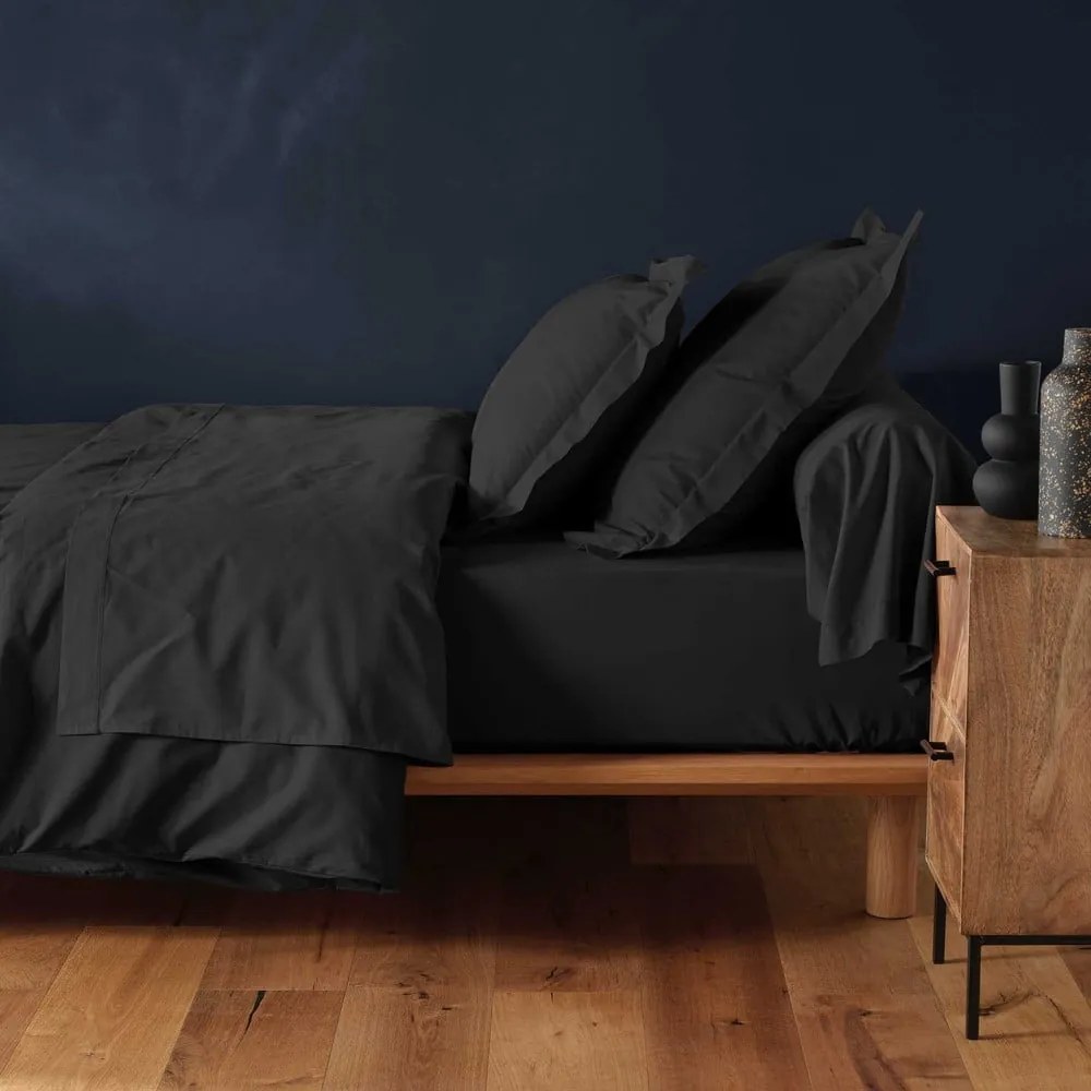 Fekete gumis pamut lepedő 180x200 cm Lina – douceur d'intérieur