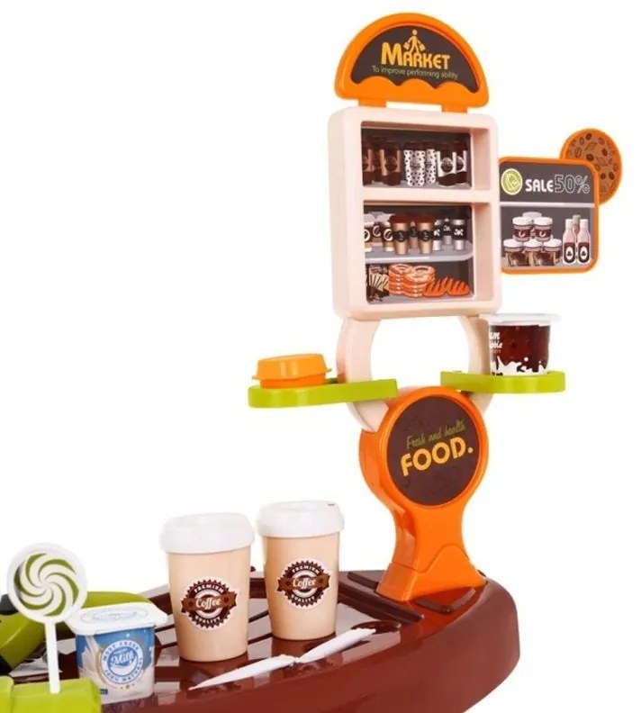 Játék szupermarket gyerekeknek, 52 darab, hangok és fények, pénztárgép, eszpresszógép, többszínű