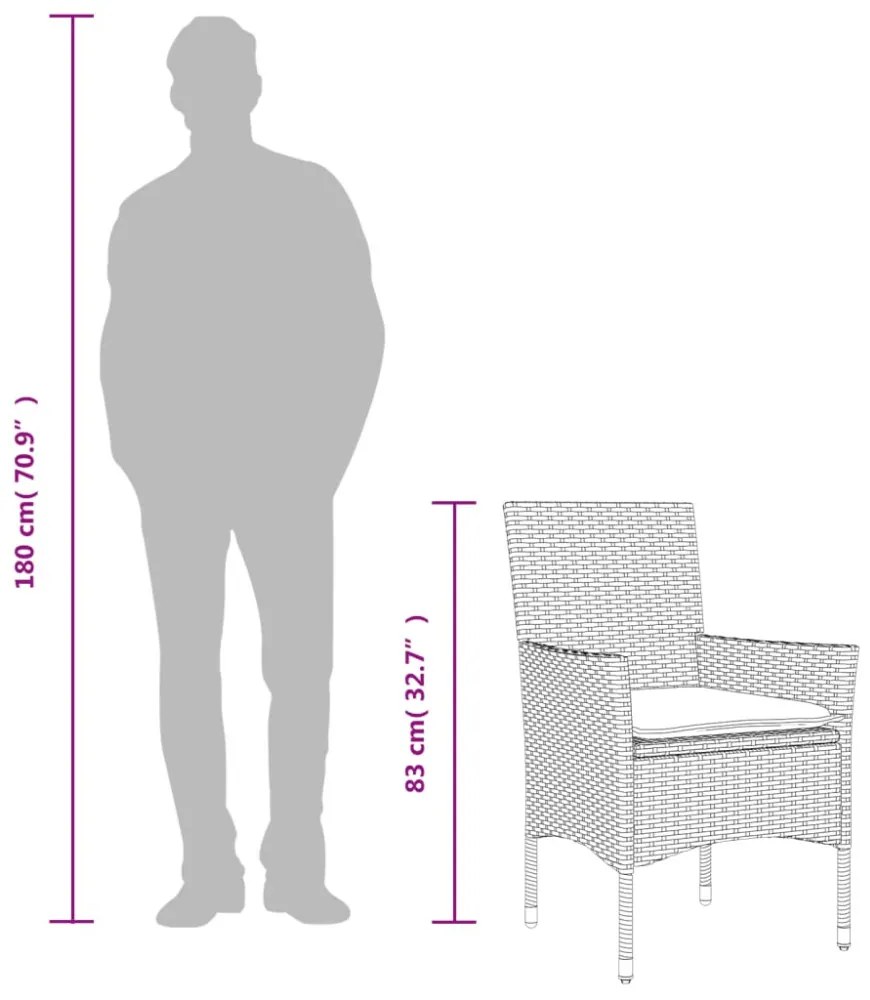 3 részes bézs polyrattan/üveg bisztrógarnitúra párnával