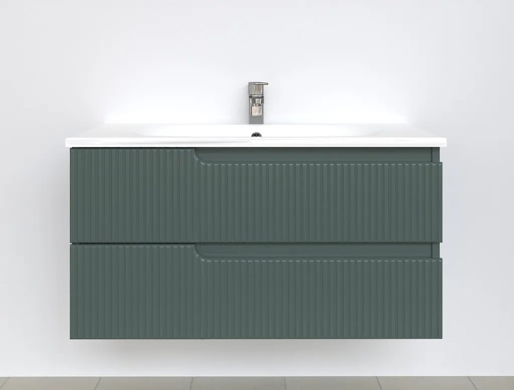 Piramida EURIDIKA fali fürdőszobabútor - műmárvány mosdóval -2 fiókos - PINO ZÖLD - 100 x 48 x 53 cm