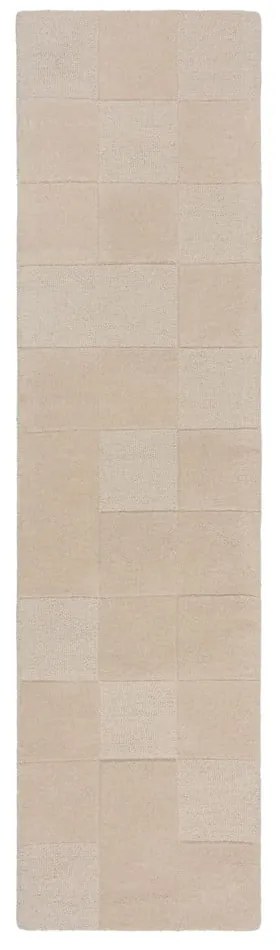 Bézs kézi szövésű gyapjú futószőnyeg 60x230 cm Checkerboard – Flair Rugs