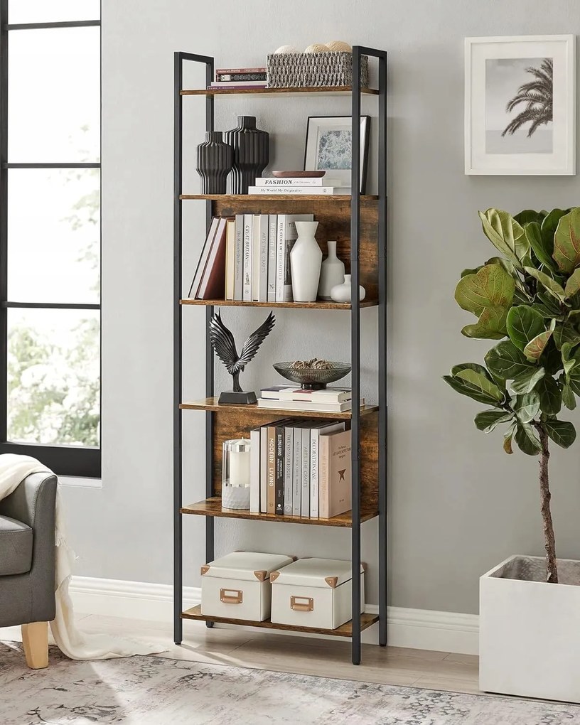 Könyvtár TAYLOR 6 polcos 186x60cm, rusztikus barna