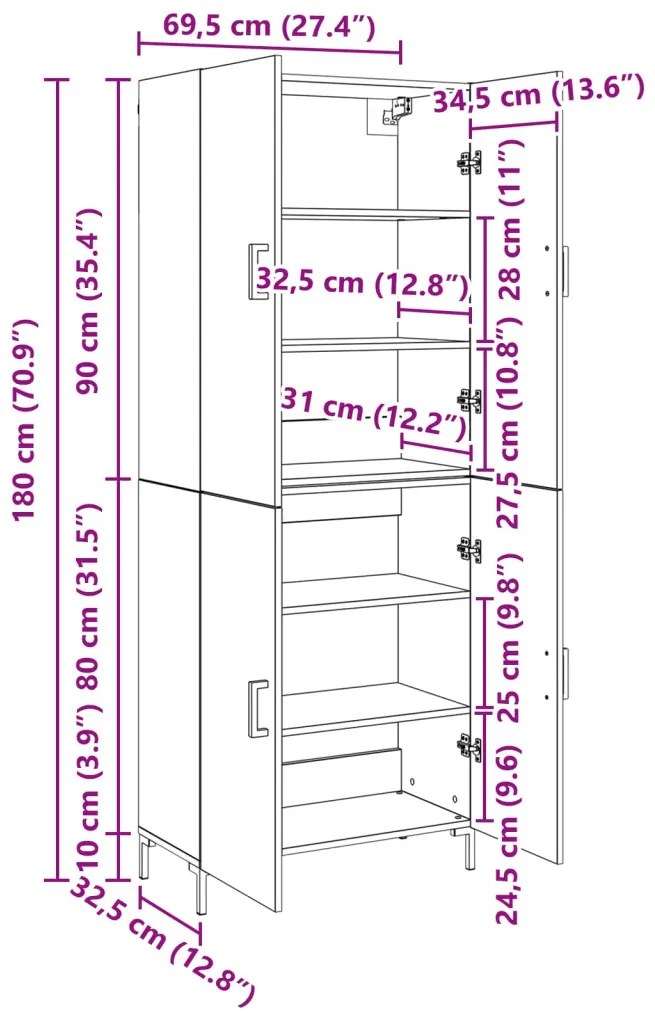 Magasfiú Musta tammi 69,5 x 34 x 180 cm Faanyag