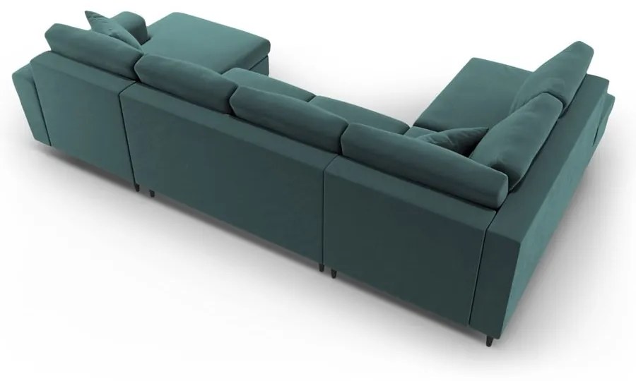 Petróleum színű bársony kinyitható tárolóhelyes sarokkanapé (bal oldali-U alakú) Kyoto – Cosmopolitan Design