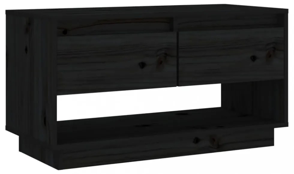 fekete tömör fenyőfa TV-szekrény 74x34x40 cm