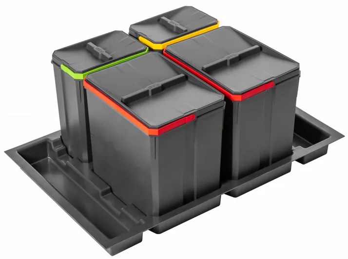 Hulladékgyűjtő AxiSpace 800mm, mozgatórendszer nélkül, 2x15L, 2x7L edényekkel, tálcával, fedelekkel