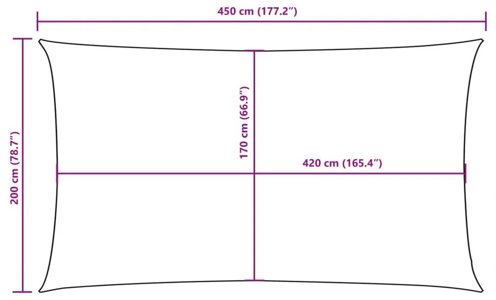krémszínű téglalap alakú oxford-szövet napvitorla 2 x 4,5 m