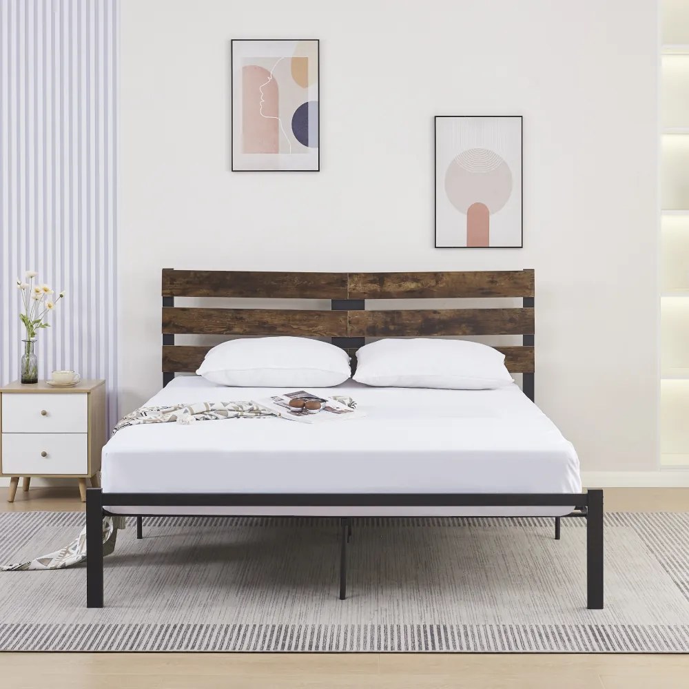 Franciaágy ráccsal, rusztikus tölgy/fém, 180x200, ANEYA