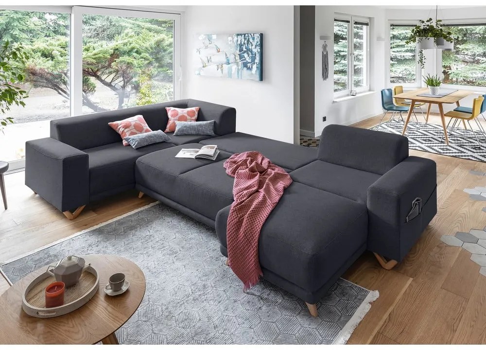 Antracitszürke kinyitható-tárolóhelyes sarokkanapé (bal oldali-U alakú) Classy Sophie – Miuform