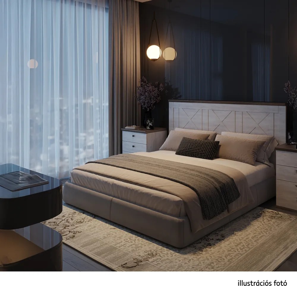 Ágy ágyráccsal, 160x200, canyon fenyő/sonoma trüffel tölgy, TEINA