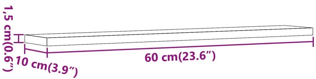 4 db kézműves tölgy színű szerelt fa könyvespolc 60x10x1,5 cm
