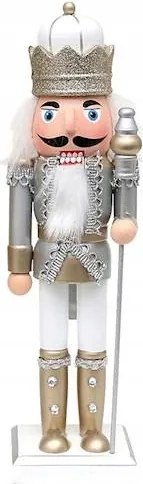 Diótörő Figura Karácsonyi Dekoráció 20cm Ezüst Fa Király