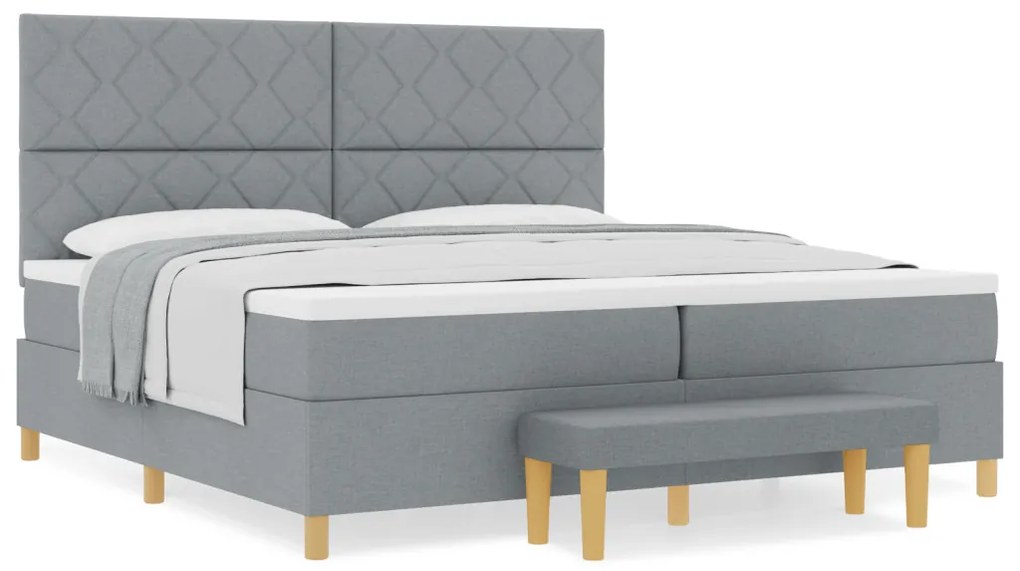 Boxspring ágy matraccal és paddal világosszürke 200x200 cm szövet