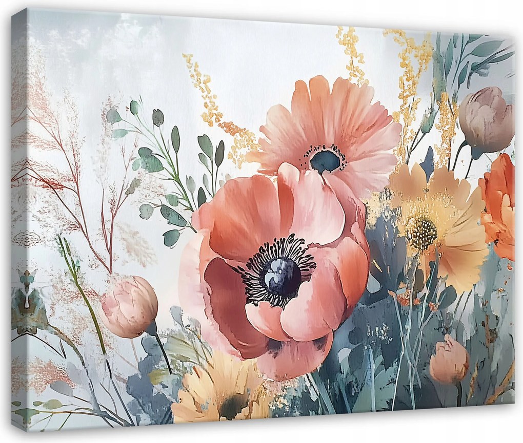 Hálószoba Konyha Nappali Vászonkép Virágok Mezei Pasztell 120x80