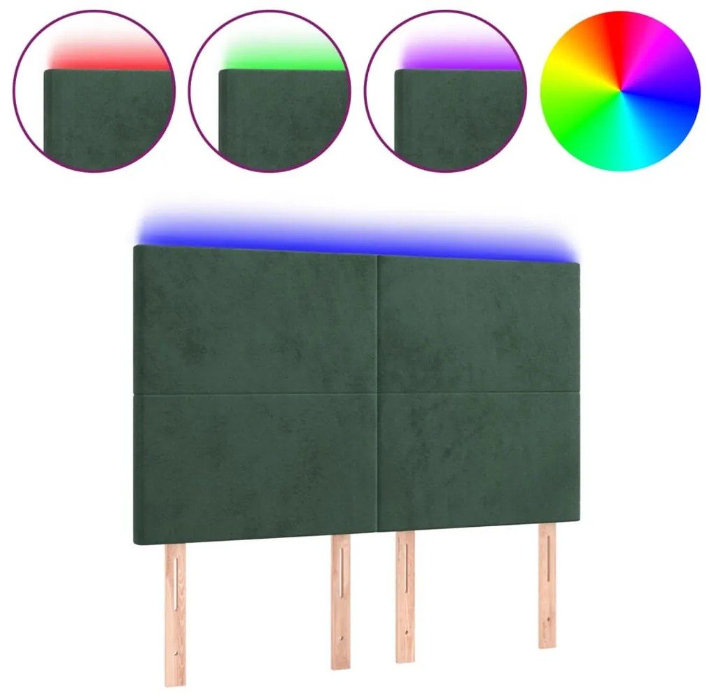 sötétzöld bársony LED-es fejtámla 144x5x118/128 cm