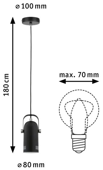 Paulmann 79766 - LED 1xE27/8W LAVEA függőlámpa kábellel 230V fekete