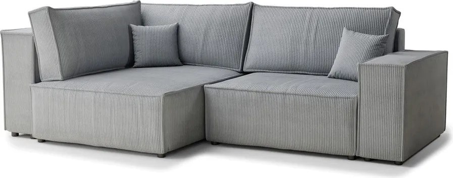 Szürke kordbársony kinyitható-tárolóhelyes sarokkanapé (bal oldali-L alakú) Tonga – Maison de Rêve