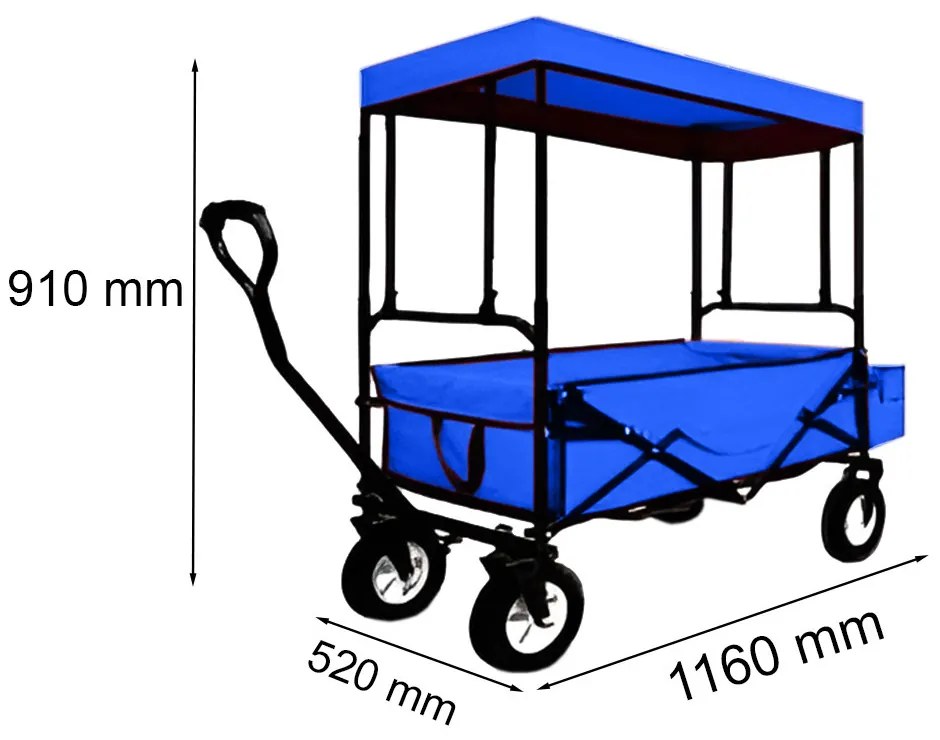 Összecsukható kerti strandkocsi tetővel kék